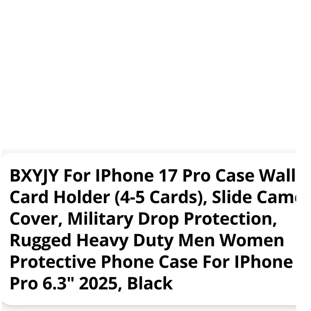 BXYJY iPhone 17 Pro Case Black Wallet Card‎ Holder Slide Camera Cover Heavy Duty